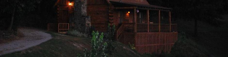 Night Time Log Cabin Picture in the Ozarks